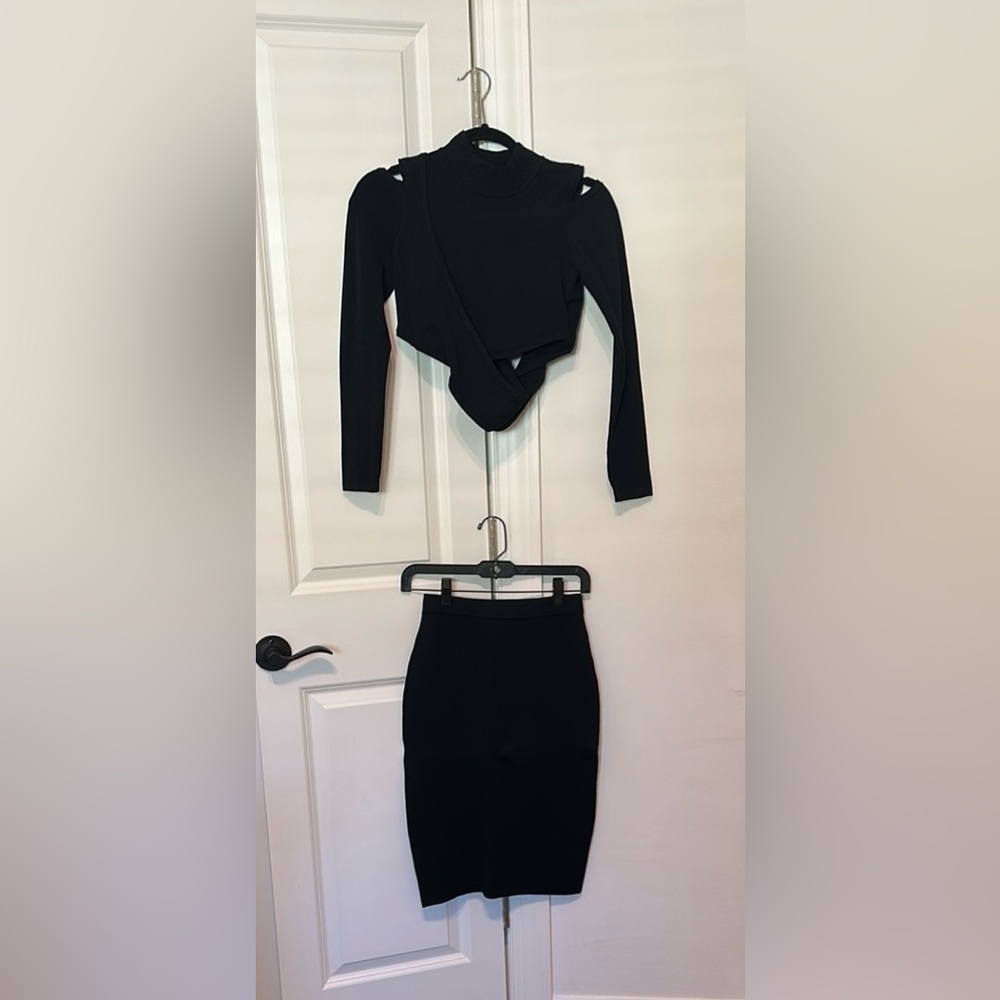 Black Long Sleeve Top and Skirt Set